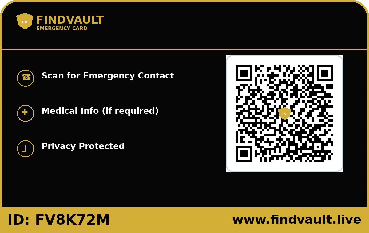 FindVault emergency QR card